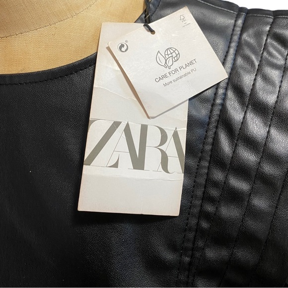 Zara Vegan Leather Puff Shoulder Ruffle Dress - Picture 4 of 9